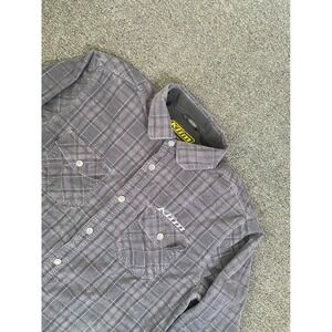 Klim Garns Cord Button Down Shirt Gray Mens Large Plaid Technical Riding Outdoor